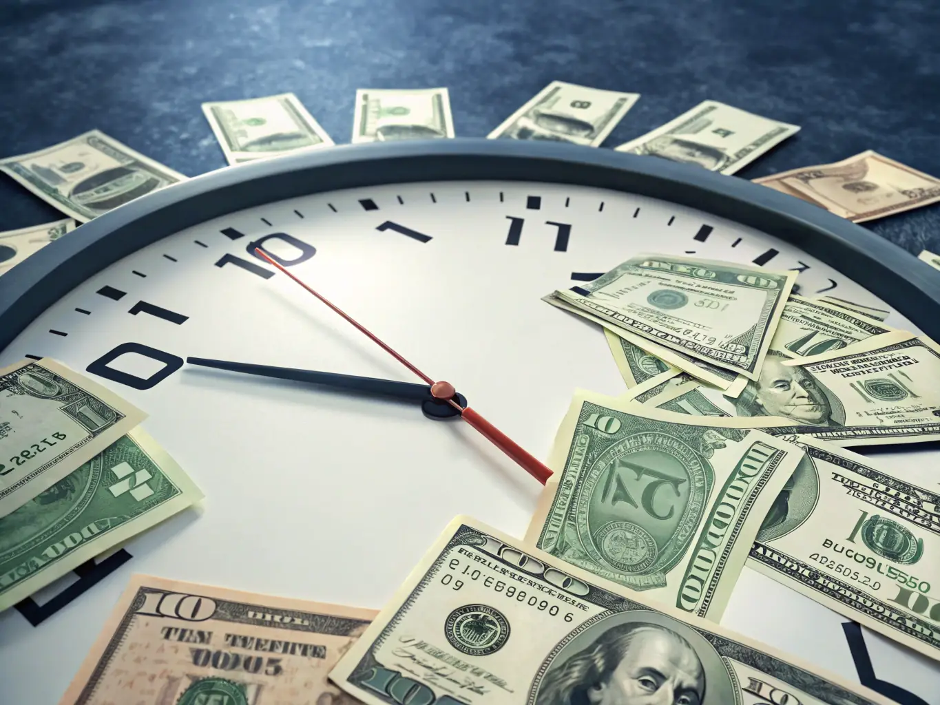 An image depicting a clock with money flying out of it, representing the time and money wasted when selling with a realtor.