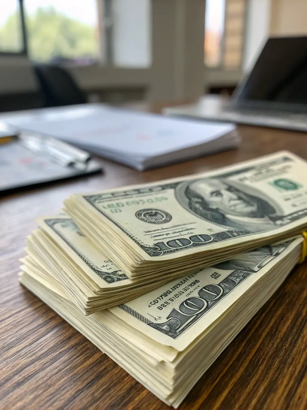 A hand receiving cash, symbolizing the quick payment.